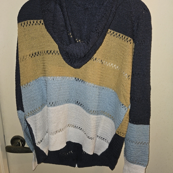 Umgee Colorblock Knit Zip-Up Hoodie Cardigan – NWT – Navy/Blue/Olive/White - Picture 4 of 4